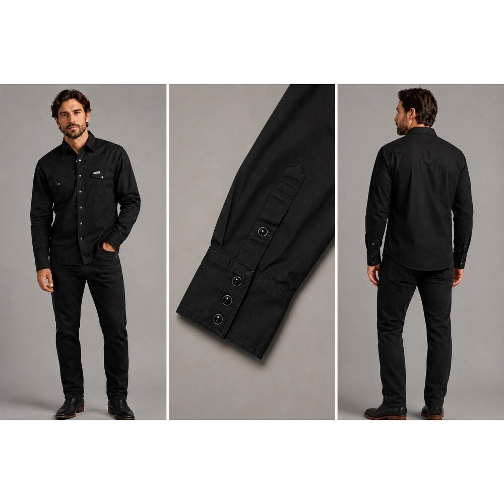 Jaguar Denim Western Long Sleeve Pearl Snap Button Shirt - Large